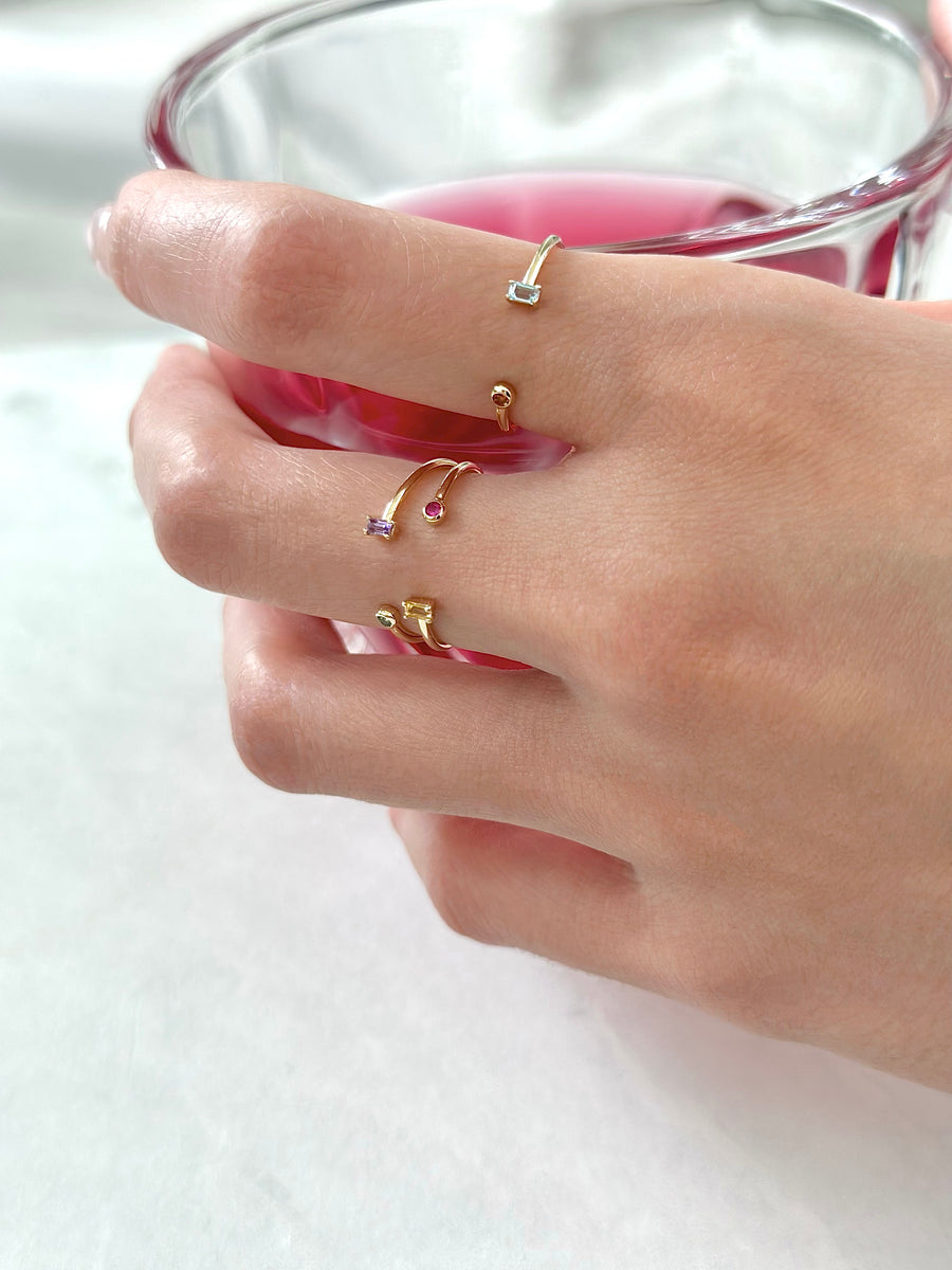Birthstone Open Baguette Ring