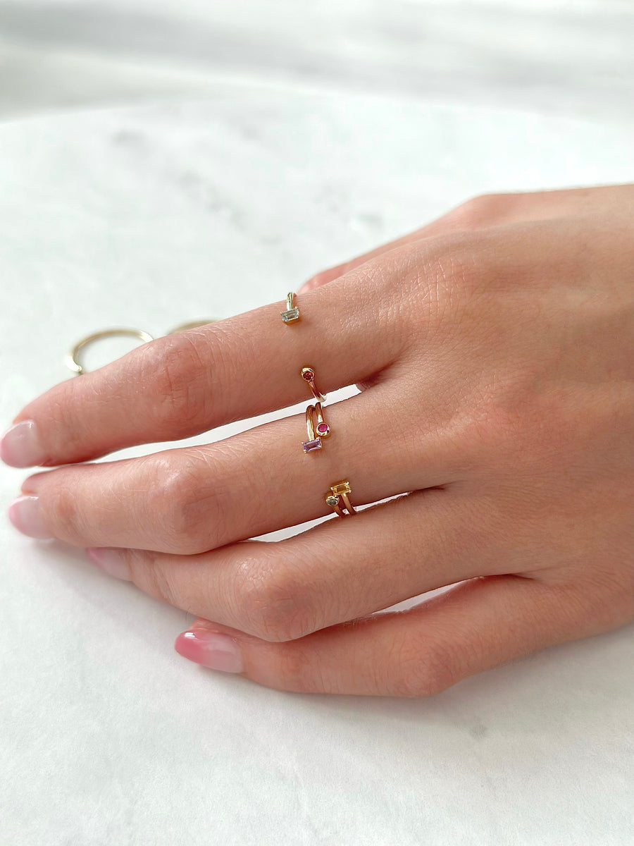Birthstone Open Baguette Ring