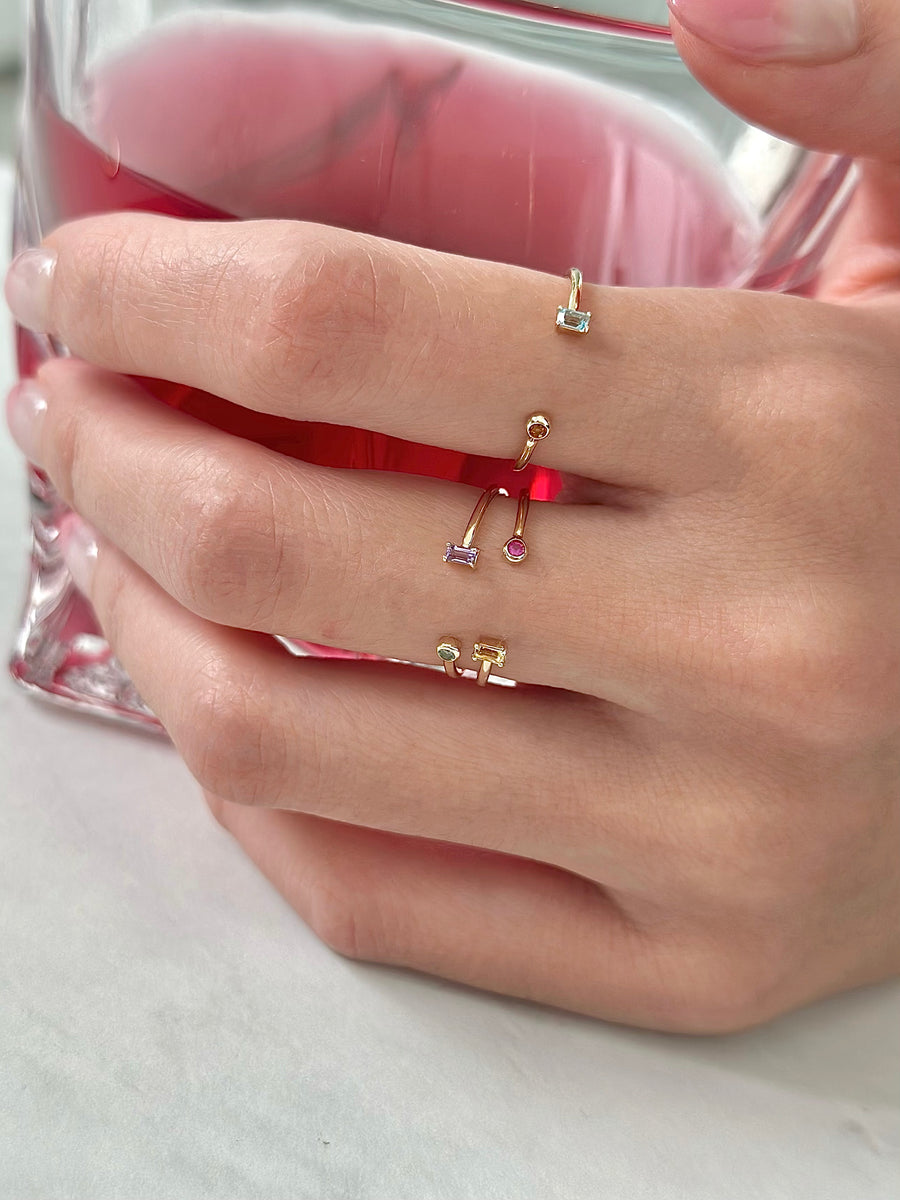 Birthstone Open Baguette Ring