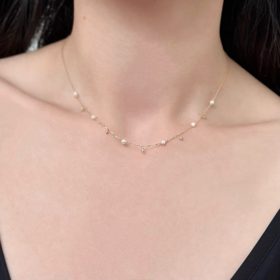Spangle Diamond & Pearl Necklace