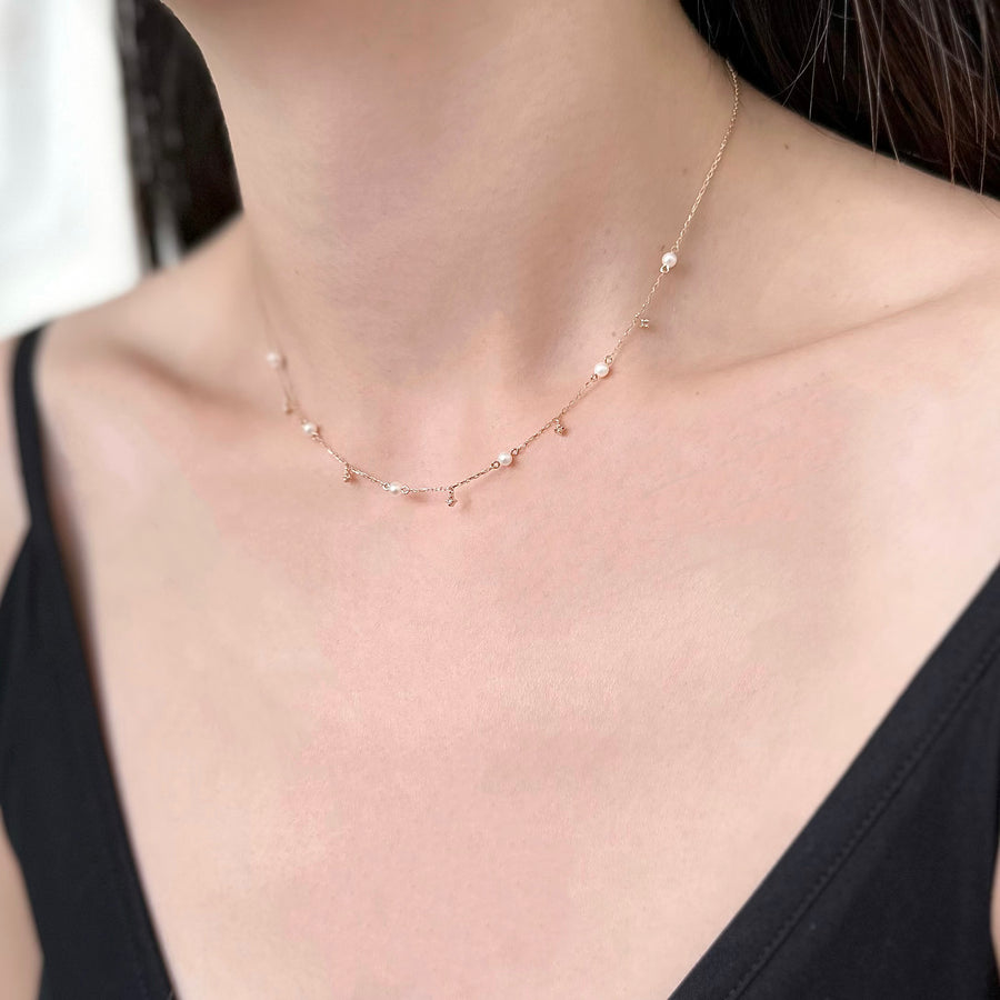 Spangle Diamond & Pearl Necklace