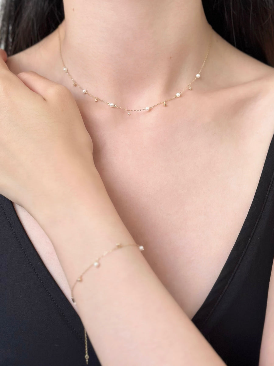 Spangle Diamond & Pearl Necklace